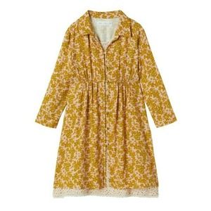 Zara Elegant Gold Mustard & Pink Floral Lace Dress